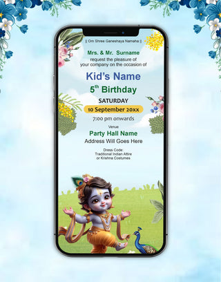 AI Generated Krishna Theme Birthday Invitation Card IM-3018