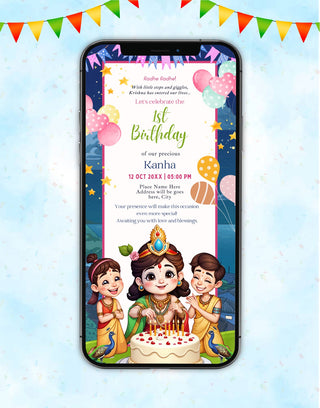 AI Generated Krishna Photo Birthday Invitation Card | IM-3022