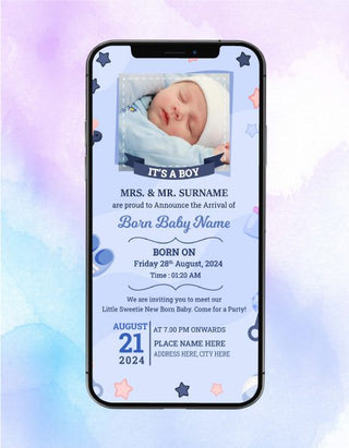 Baby Boy Birth Announcement Invitation | BA-02