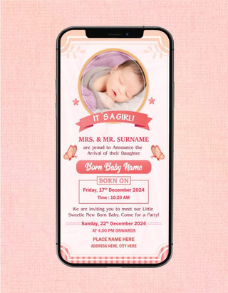 Baby Girl Birth Announcement With Photo | BA-05