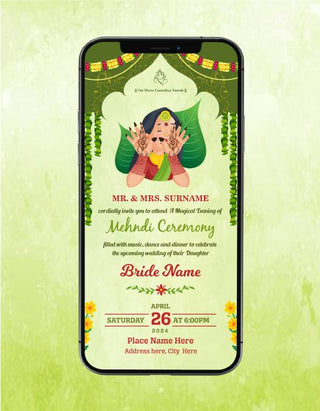 Beautiful Mehndi Ceremony Invitation Card | W-236