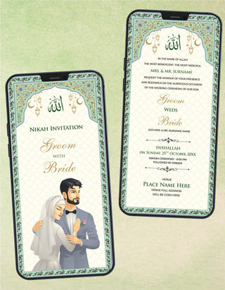 Caricature Muslim Wedding Invitation PDF | W-368