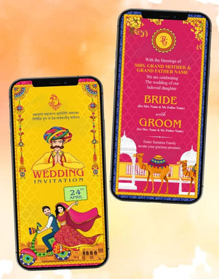 Caricature Rajasthani Wedding Invitation Card | IM-2328