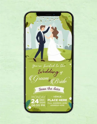 Cartoon Couple Wedding Invitation Card | W-77