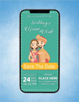 Cartoon Couple Wedding Invitation Card | W-80