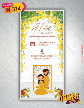 Cartoon Couple Wedding Invitation PDF Cards | W-314