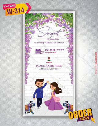 Cartoon Couple Wedding Invitation PDF Cards | W-314