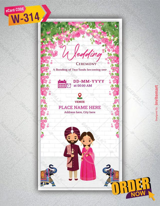 Cartoon Couple Wedding Invitation PDF Cards | W-314