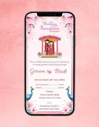 Cartoon Wedding Reception Invitation Card | W-522