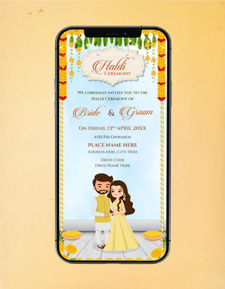 Cute Indian Couple Wedding Clipart Haldi Invitation Card | W-400