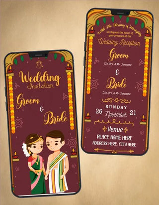 Cute South India Wedding Card | W-99