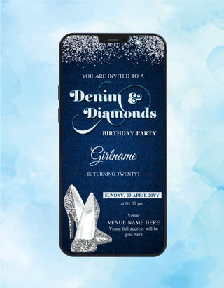 Denim And Diamonds Birthday Party Invitation | B-90