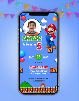 Digital Super Mario Birthday Invitation Card