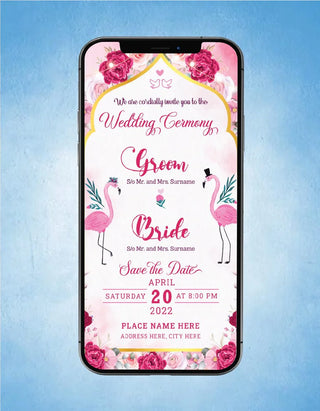 Flamingo Theme Wedding Invitation Card | W-119