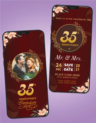 Floral 35th Wedding anniversary Invitation | P-01