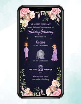 Floral Cartoon Wedding Invitation Video | W-229-V