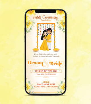 Floral Haldi Ceremony Invitation Card | W-219