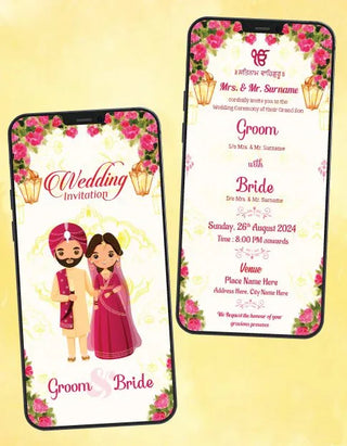 Floral Punjabi Wedding Invitation Card | W-246