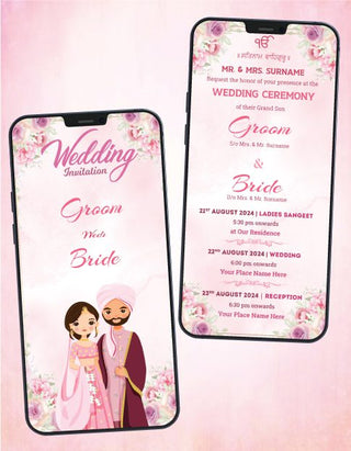 Floral Sikh Wedding Invitation Card | W-234