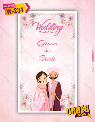 Floral Sikh Wedding Invitation Card 