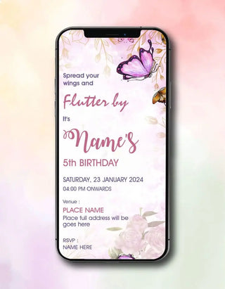 Flutter By Butterflies Birthday Lavender Purple Invitation | IM-2582