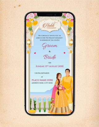 Groom And Bride Haldi Ceremony Invitation GIF Card | W-504 (GIF)