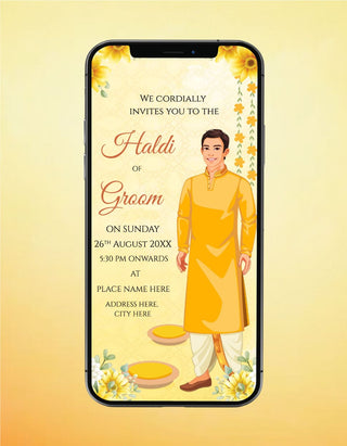 Groom Haldi Ceremony Invitation Card | W-379