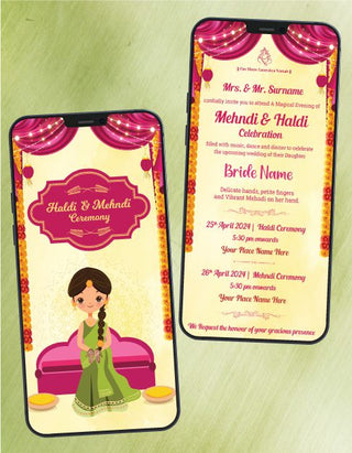 Haldi And Mehndi Ceremony Invitation Card | W-240