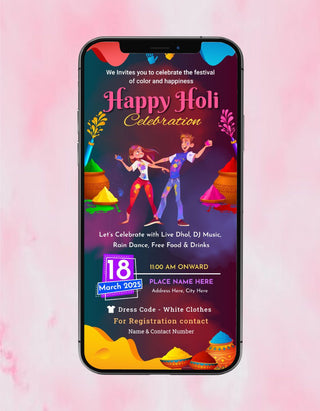 Happy Holi Celebration Invitation Card | HH-08