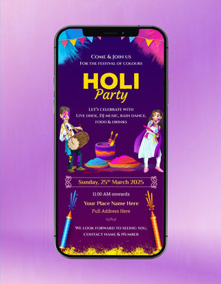 Holi Party Invitation Card | HH-04