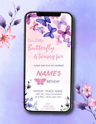 Flutter By Butterfly Birthday Lavender Purple Invitation | IM-2580