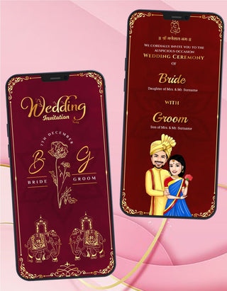 Indian Caricature Wedding Invitation Pdf Card | W-518