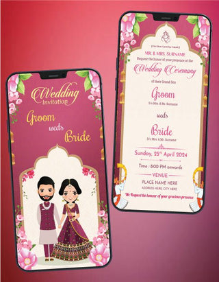 Indian Cartoon Wedding Invitation Card | W-242