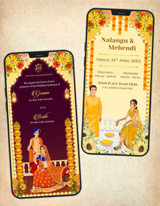 Indian Illustration Wedding Invitation Card | W-519