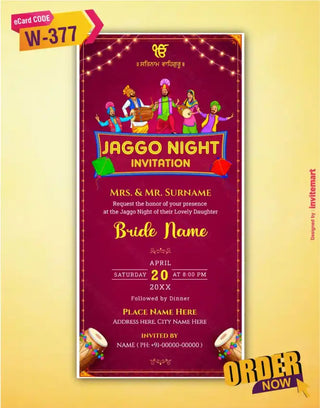 Jaggo Night Invitation Card 