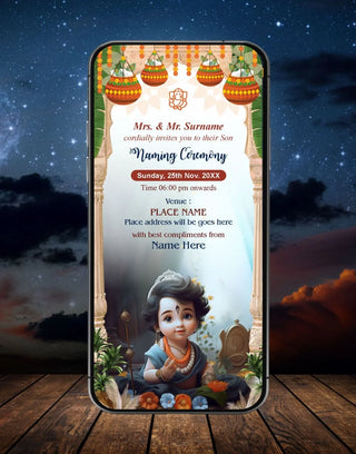 Krishna Theme Naming Ceremony Invitation Card | IM-2533