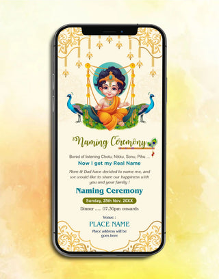 Krishna Theme Naming Ceremony Invite Card | IM-2564