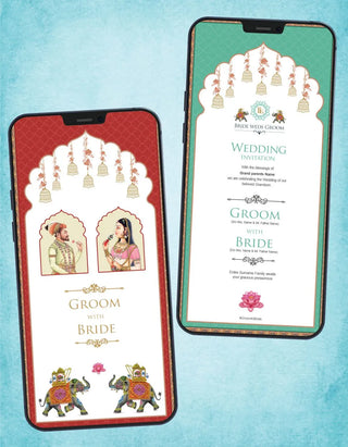 Mughal Theme Wedding Invitation PDF Cards | W-325