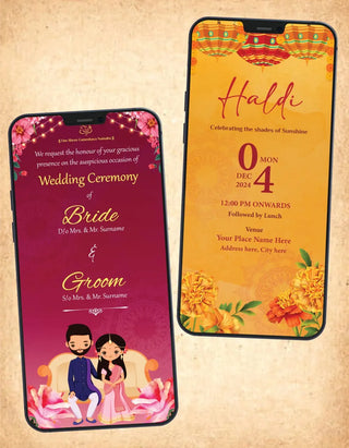 Multiple Events Cartoon Wedding Invite PDF Cards | W-311