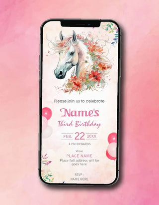 Pastel Pink Baby Horse Girls Birthday Party Invitation | IM-2581