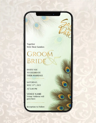 Peacock Feather Wedding Invitation Card | W-135