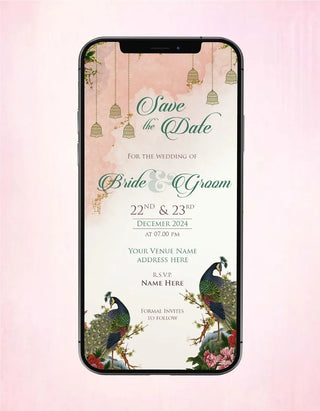 Peacock Theme Wedding Invitation Save The Date | W-316