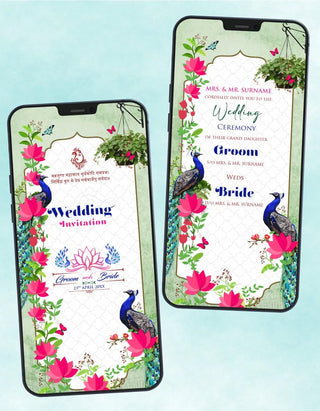 Peacock Wedding Card Design | W-364