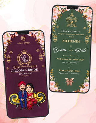 Punjabi Caricature Multiple Events Wedding Invitation Pdf Card | W-515