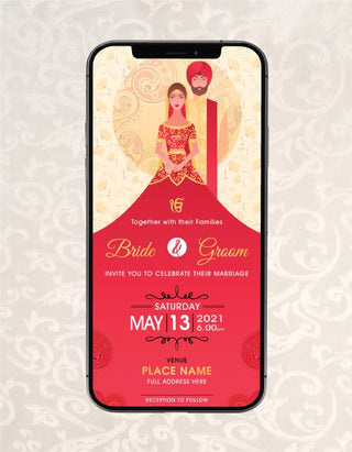 Punjabi Cartoon Couple Wedding Invite | W-134