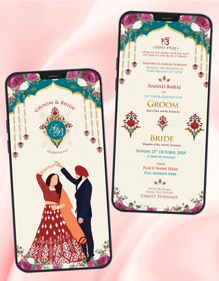 Punjabi Sikh Wedding Caricature Invite | W-513