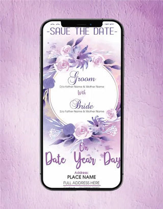 Purple Floral Wedding Invitation Card Template | W-63