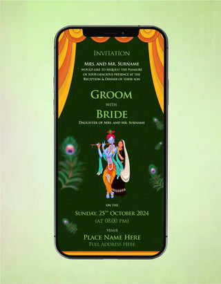 Radha Krishna Theme Wedding Invitation Card | W-327