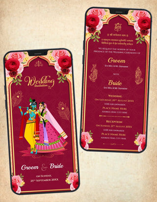 Radha Krishna Wedding Invitation Card | W-509