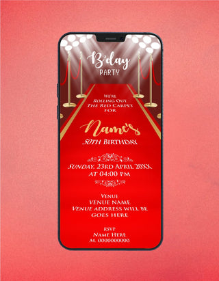 Red Carpet 50th Birthday Party Invitation | B-87